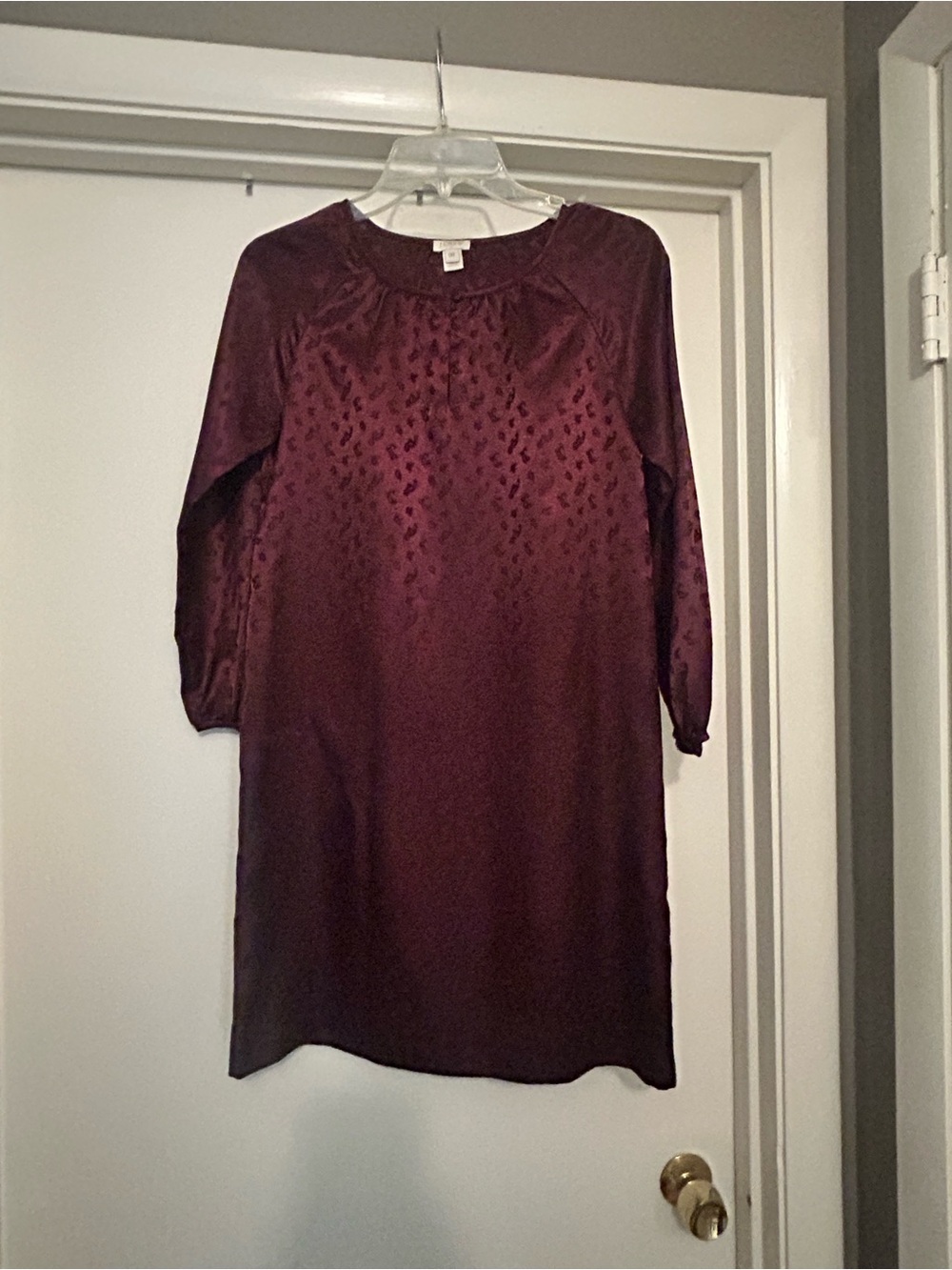 J. Crew Burgundy Long Sleeve Satin Shift Dress